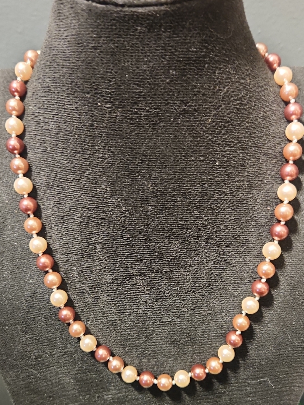 Classic Three Tone Pearl Necklace in Pink  Mauve & Cream